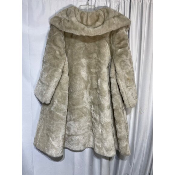 Vintage Fur Button-Up Coat W/ Wide Collar Beige Women's M - Picture 7 of 8